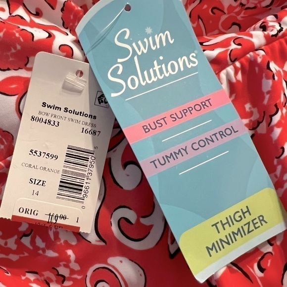 Swim Solutions Women's Tummy-Control Pink Printed Swimsuit Swim Dress - Picture 9 of 9